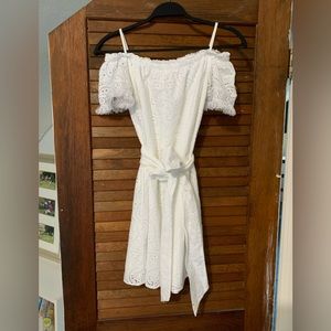 Lilly Pulitzer Shanelle Resort White Swirl Eyelet Off Shoulder Sash